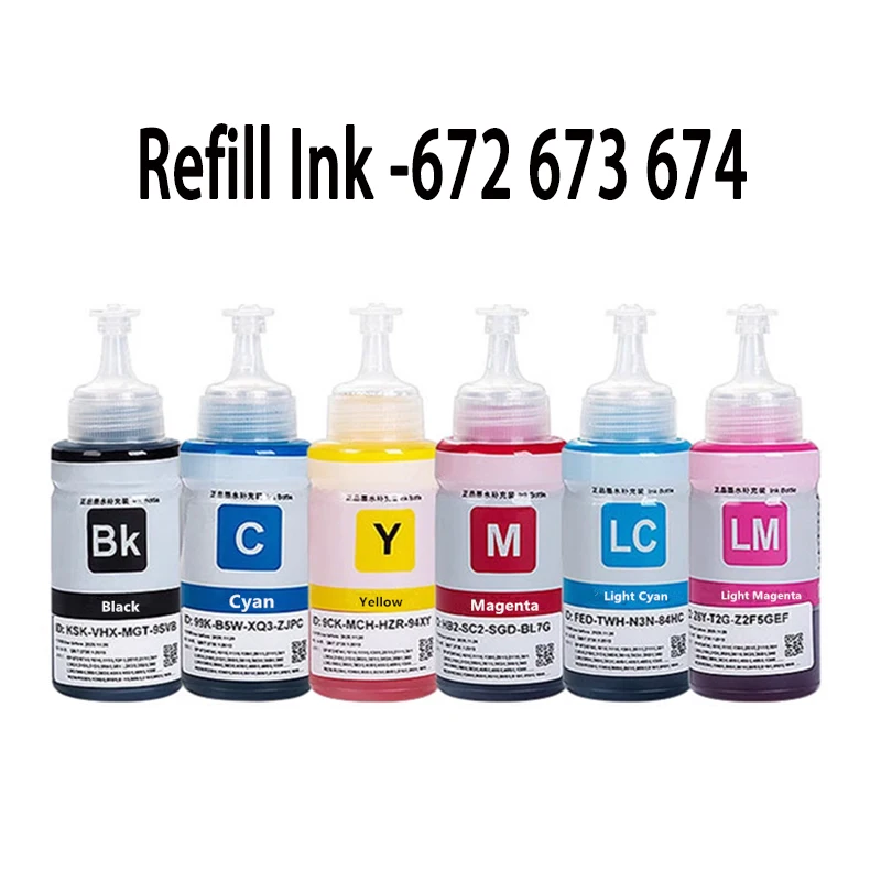 Tinta de Recarga Compatible 664 672 673 674 para EPSON EcoTank T664 T672 T673 T674 para L800 L805 L810 L850 L1800 L351 L350 L551