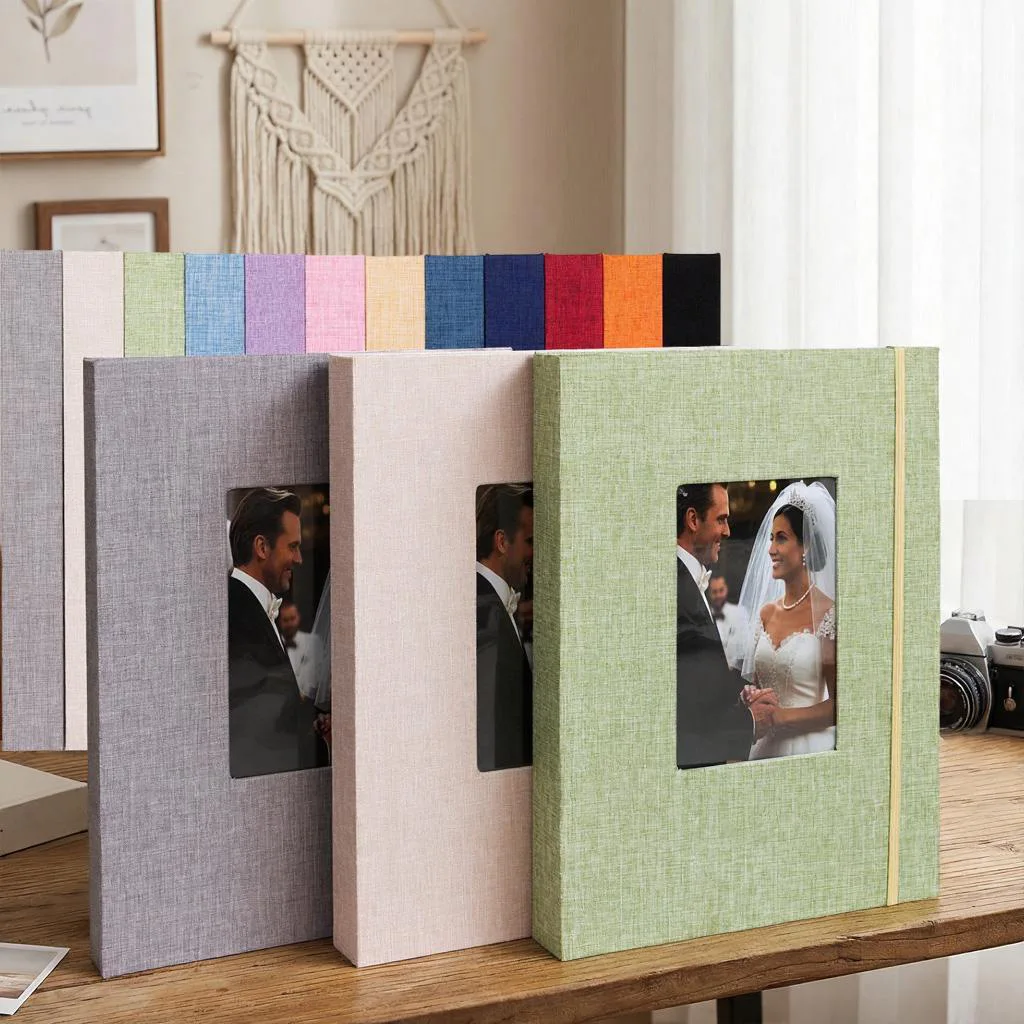 Fotoalbum mit Leineneinband, Einlegevorrichtung für 104 7-Zoll-Fotos mit Sichtfenster, ideal für Hochzeit, Reisen, Familie.