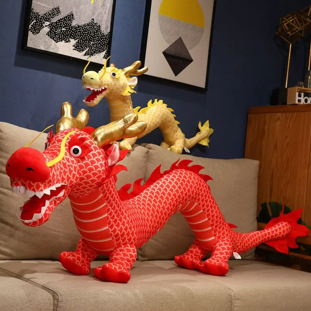 60cm Cartoon Tierkreis Drachen Jahr Maskottchen chinesische Drachen Plüschtiere weiche Stofftier Puppe Neujahr Dekoration gelb rot grün