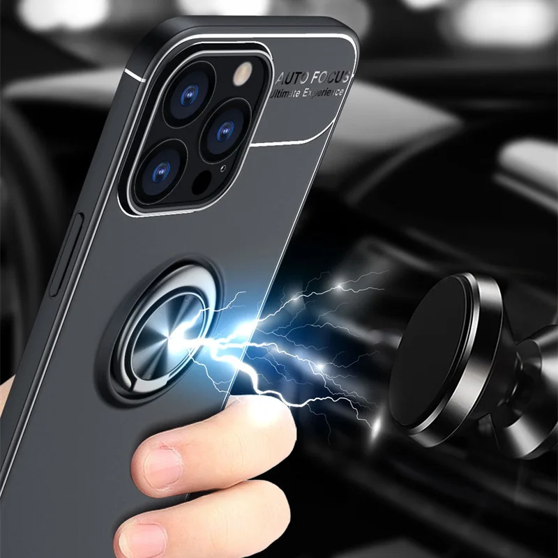 Чехол для iPhone 13 Pro Max с металлическим кольцом-держателем, силиконовый бампер из ТПУ, Противоударная задняя крышка для Apple iPhone 13 Pro Max A2643 A2484