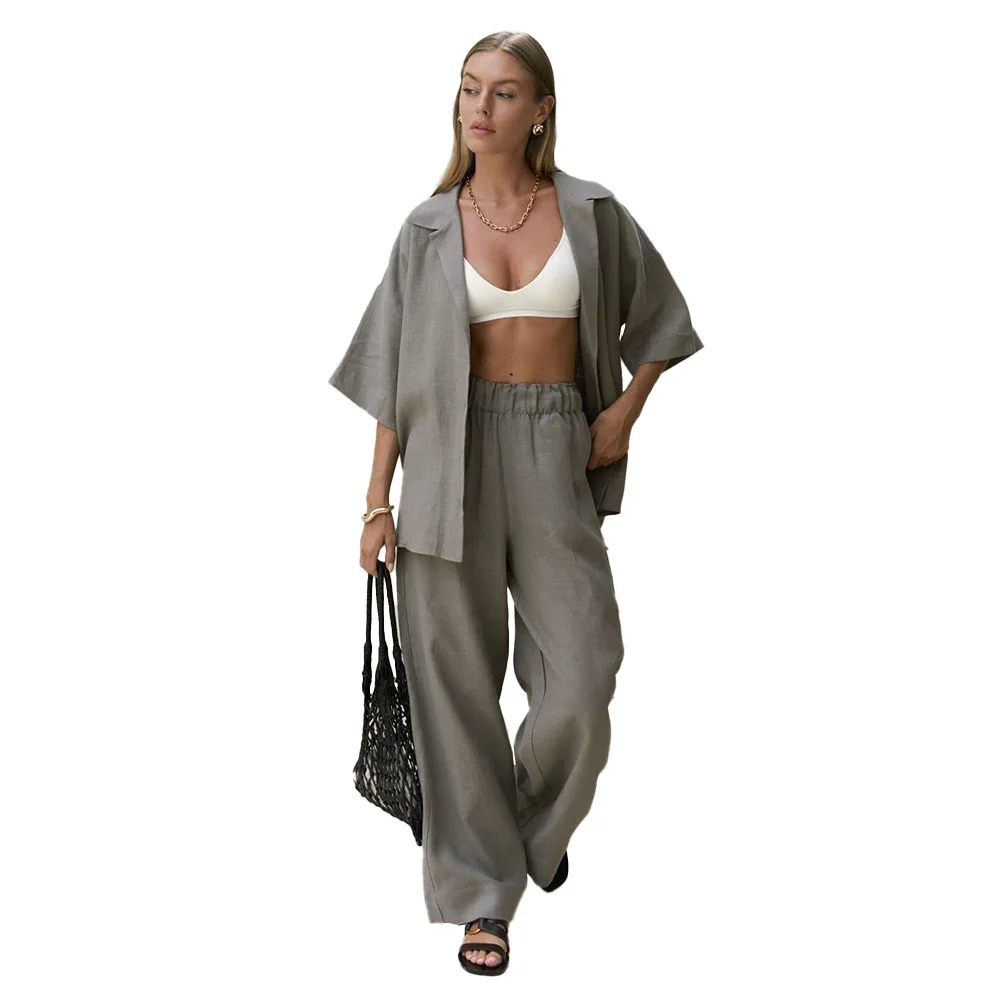 

Loose Casual Long Pants Set ort Sve Pure Color Women's Faion Ensemble Spring Summer New Arrival Two-Piece Suit