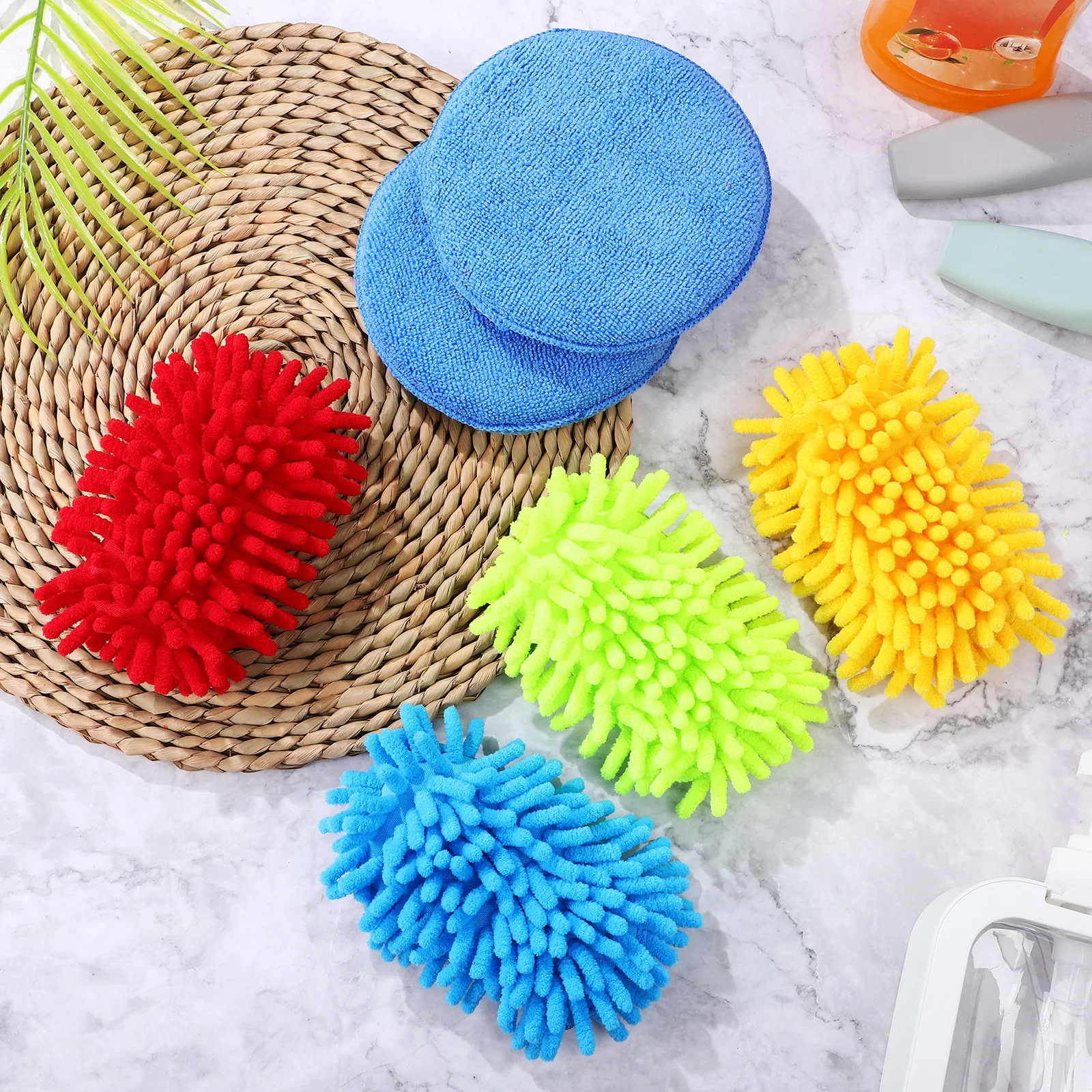 

4Pcs Car Cleaning Sponge Set Chenille Wash Sponges with Applicator Pads for Vehicle Interior Exterior Care Scratch-Free Design