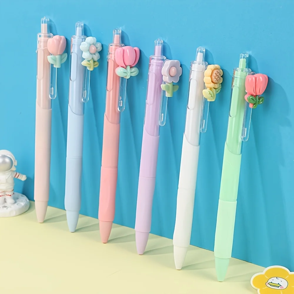 10/6 Pieces in Random Styles, Sunflower and Floral Fresh Series Retractable Ballpoint Pens with Black Ink, Smooth Writing, Suitable for Students, Exams, Office Use, and Daily Use, Essential Student Stationery Items for Back-To-School Season, Halloween, and Christmas Gifts
