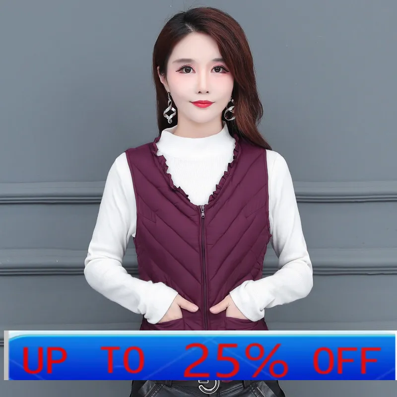 

Женский пуховый хлопковый жилет LMM для среднего и пожилого возраста, осенне-зимний теплый жилет на плечах, короткий жилет для мам