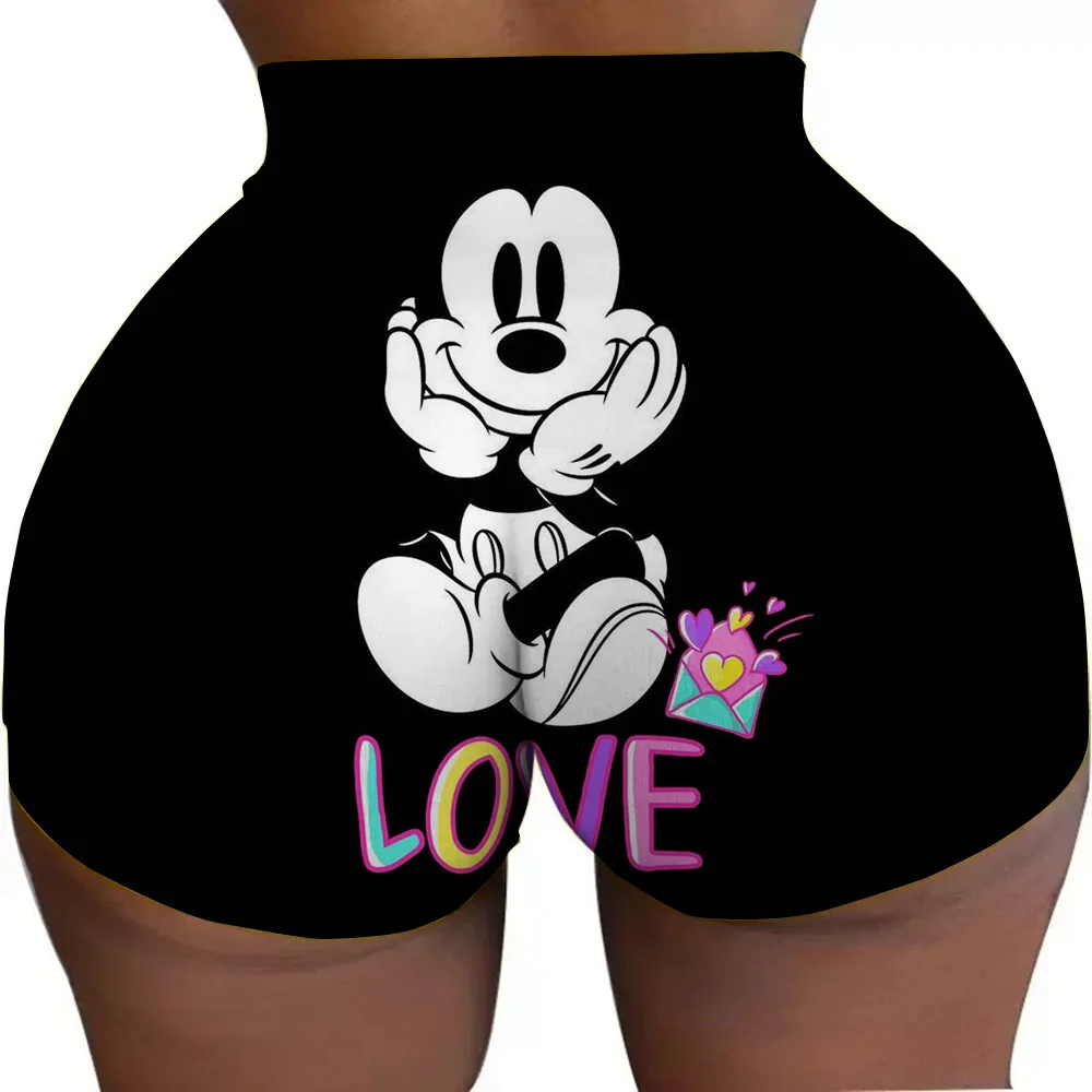 ディズニーミッキー女性のフィットネスバイカーショーツバレーボールヨガショーツバイカーファッション漫画女性ミニセクシーなポールダンスタイトなショーツ