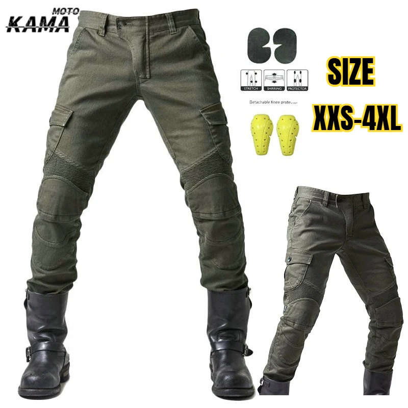 

Motorcycle Riding Pants Men's Summer Locomotive Anti-drop Knight Equipment Four Seasons Elastic Denim Army Green Racing Pants