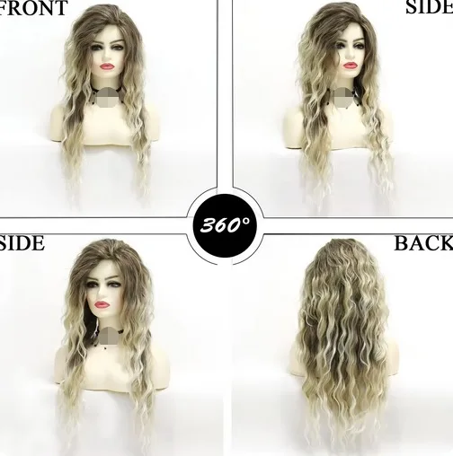 Cabelo sintético 26 polegada longo loira encaracolado perucas para mulheres acenando peruca raízes escuras ombre perucas fofo encantador festa senhoras perucas sexy