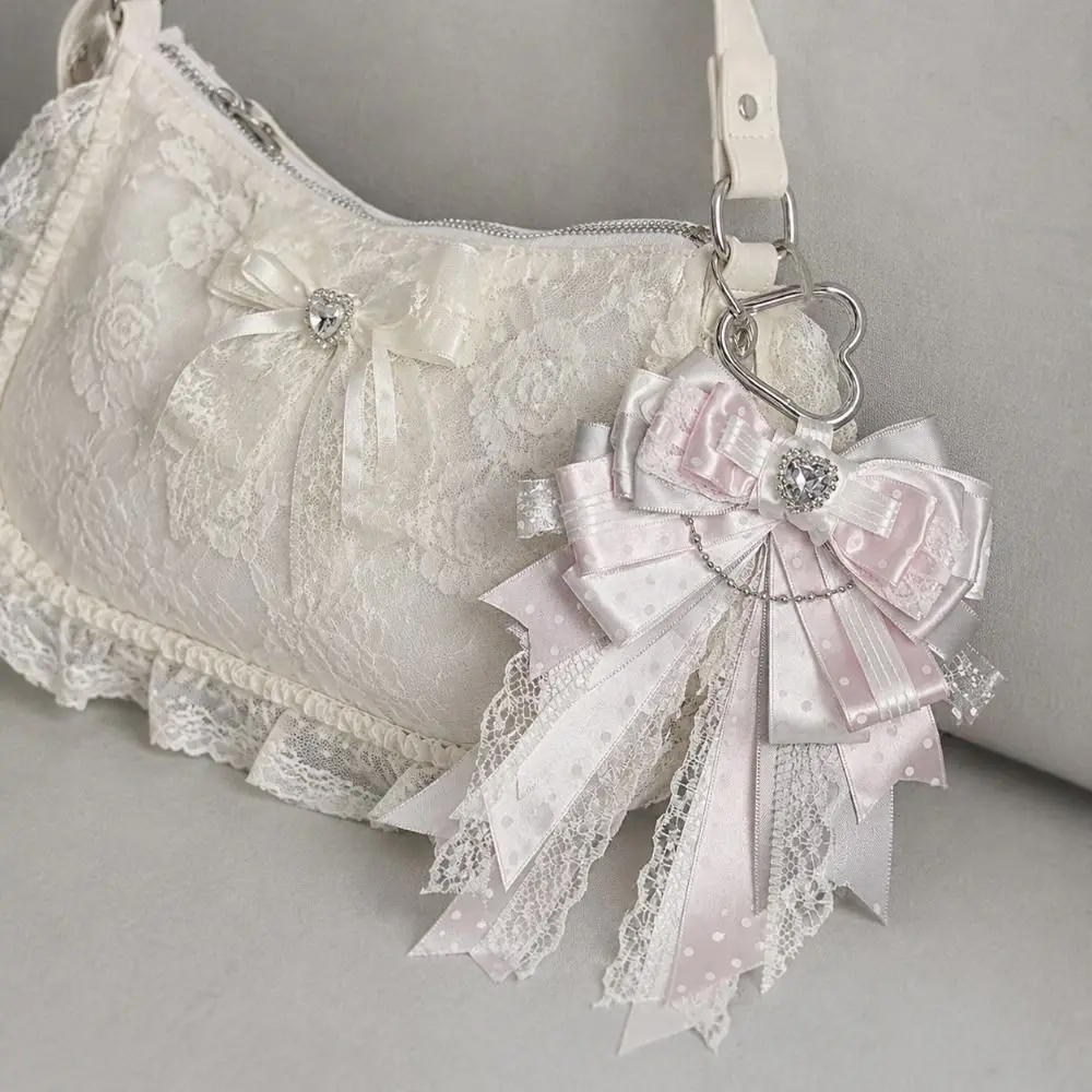 Pendant Style Bow Ribbon Keychain Pink Lace Bow Handmade Backpack Pendant Itabag Decoration Accessories Itabag Carat Rod Pendant