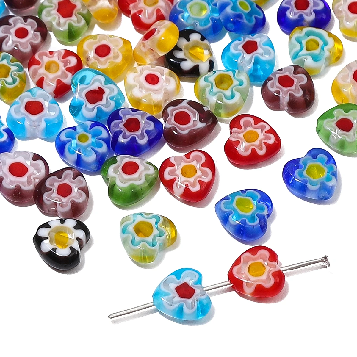 10 Stück Glas Tausend Blumen flache Liebesperlen 8 mm handgemachte DIY handgemachte Armband Halskette Zubehör Material Perlen
