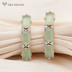 S&Z DESIGN New Fashion Champagne Gold Color Egg Shape Oval Crystal Drop Earrings For Women Wedding Jewelry Cubic Zirconia