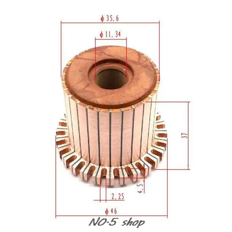 5pcs 11.34x35.6(46)x40mm Copper Bars Electric Motor Commutator