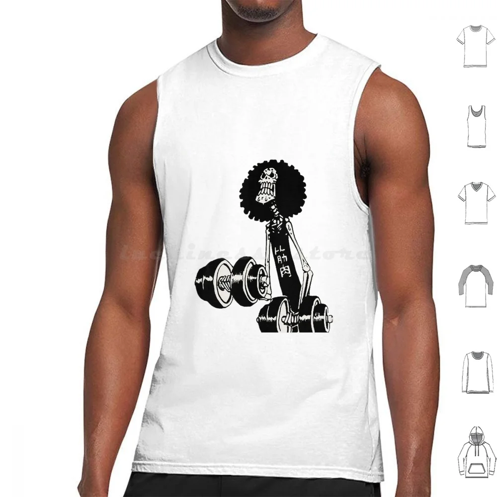 Funny Brook Op Doing Gym Tank Tops Print Cotton Manga Cute Kawai Funny Wano Kuni Barbe Blanche Shichibukai Luffy