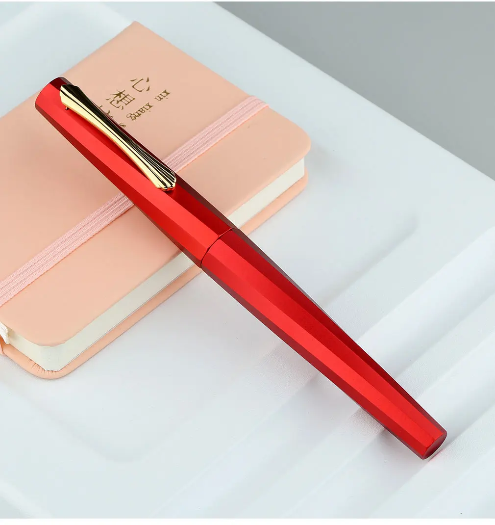 Penbbs 550 Aluminum Alloy Fountain Pen Blade / Round F M Nib Lightweight Large Ink Capacity Ink Pen Business Office Supplies