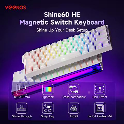 Veekos Shine60 HE Magnetic Switch Keyboard 60% Rapid Trigger Keboard RT 0.01mm Snap Key ARGB Custom Keyboard for Esports Gamer