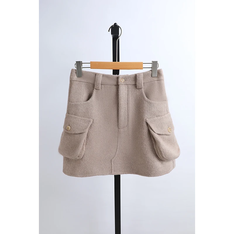 

Spring New Arrival Slimming Versatile Double-Faced Wool Skirt High Waist A-Line Silhouette Ci Commute Casual Sle