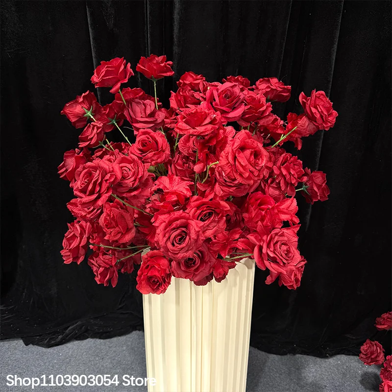 Maßgefertigter Künstlicher Blumenball Rote Rose Hochzeitstisch-Mittelstück Event-Party Bühnen-Dekoration Blumen-Schaufenster-Dekoration 70/30cm – Detail 4