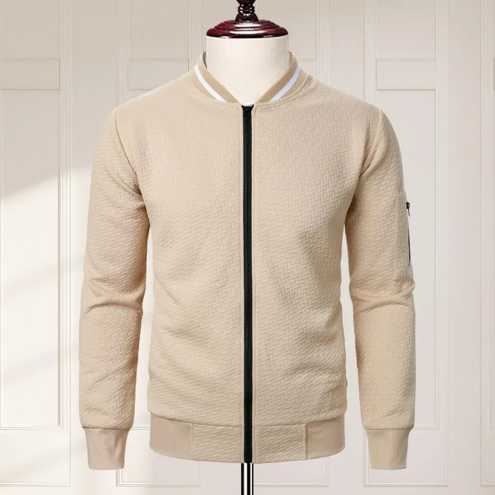 

Solid Color Long-sleeve Sweatshirt Breathable Men Top Stylish Mens Jacquard Design Sweatshirt Jacket with Stand-up for Outdoor