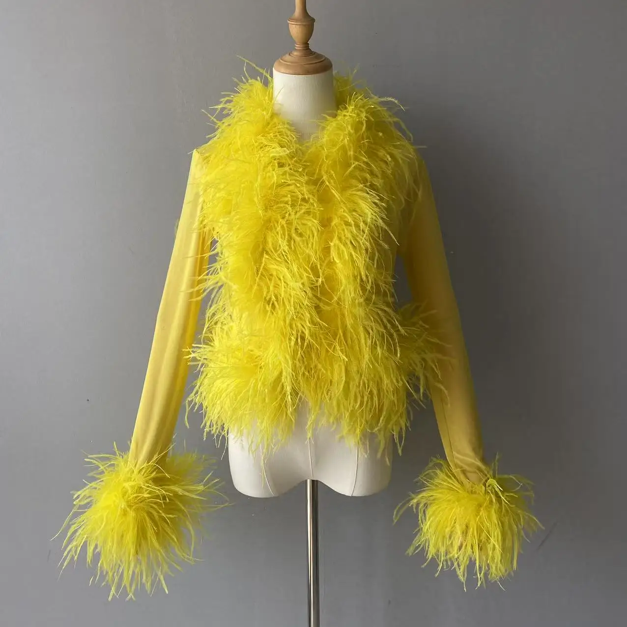 Jxwatcher Women Mesh Ostrich Feather Top Black S 6