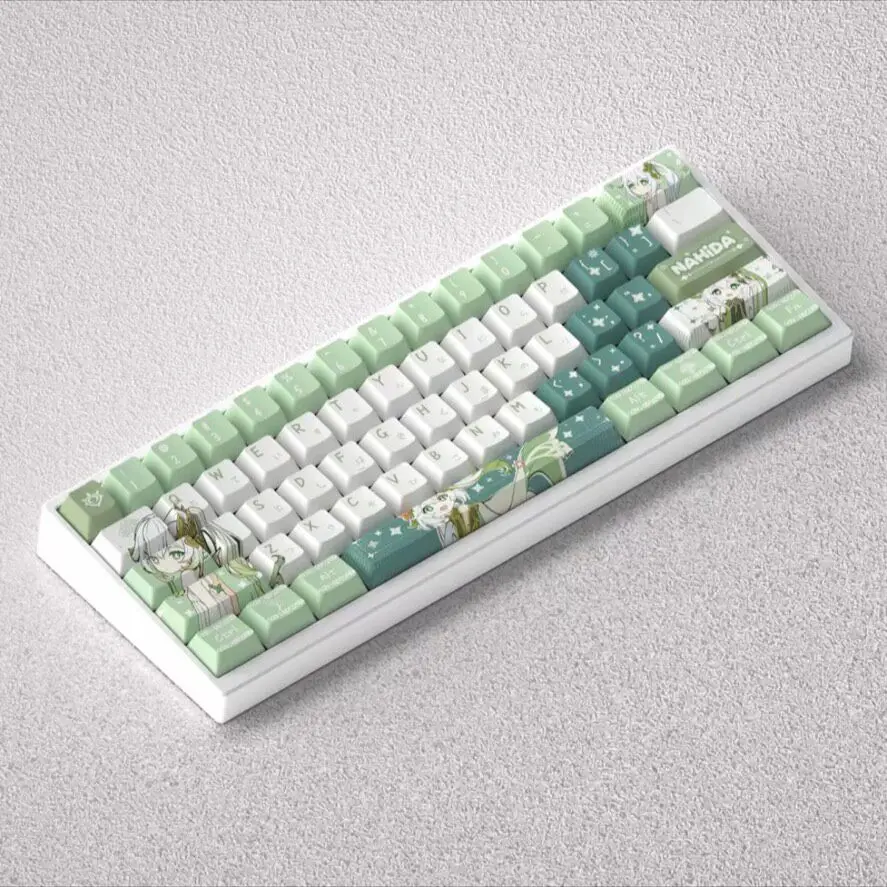 Custom Green Hair Grass Element Girl High-End Keycaps, OEM PBT Dye-Sub Anime Unique, Mechanical Keyboard Decorative Keycaps Set
