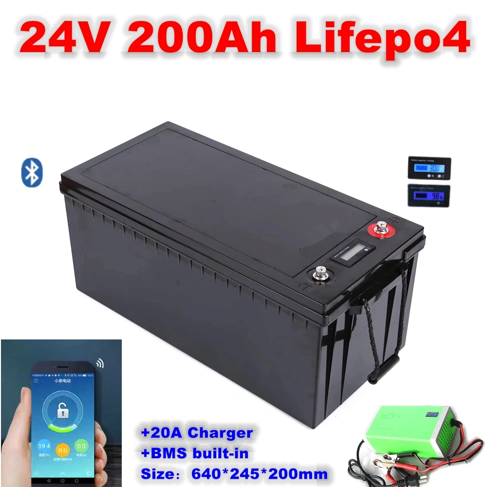 

24V 200Ah Lifepo4 Lithium battery 3000 cycles with bms for Telecom UPS Solar Energy Storage marine motorhome RV+20A Charger