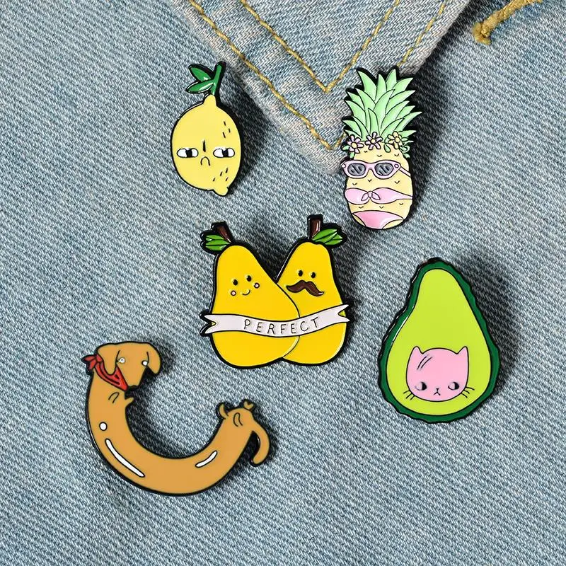 Fresh Fruit Enamel Pin Pear Peach Pineapple Lemon Avocado Badge Custom Brooches Lapel pin Jeans shirt Bag Plant Jewelry Gift