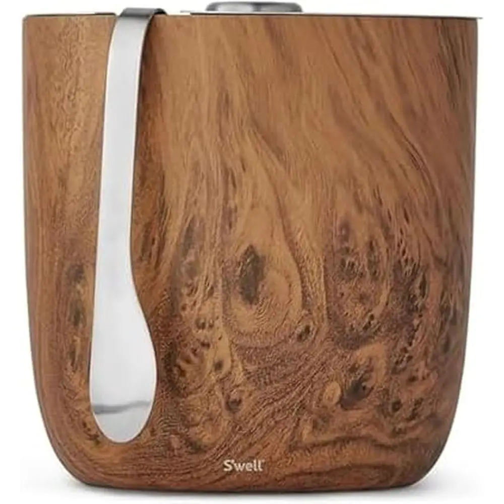 

Triple-Layer Insulated Stainless Steel Ice Bucket, 68oz Capacity, Teakwood Finish, with Tongs, BPA-Free