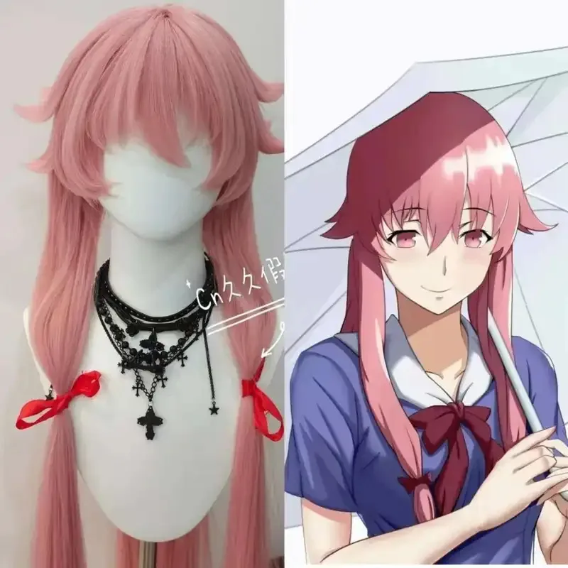 

lili 123Styled Yuno The Future Diary Mirai Nikki Customized Long Peach Pink Heat Resistant Hair Cosplay Comic Wig + Wi