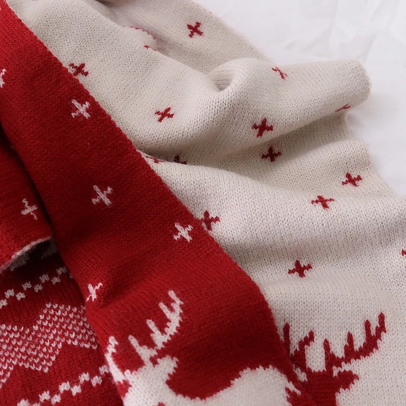 Christmas Women Men Scarf Double-Sided Deer Elk Teenager Girls Boys Knitted Shawl Adult Winter Scarves Family New Year Gift