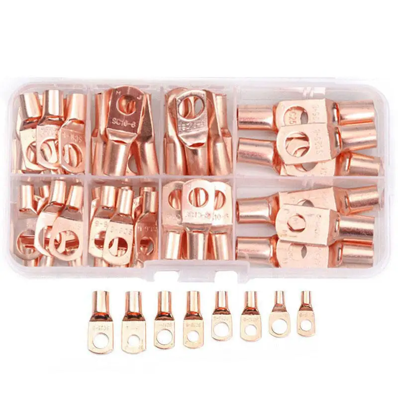 TBTOOLS Car Auto 60PCS Assortment Copper Ring Terminal Wire Crimp Connector Bare Cable Terminals Soldered Connectors Kit