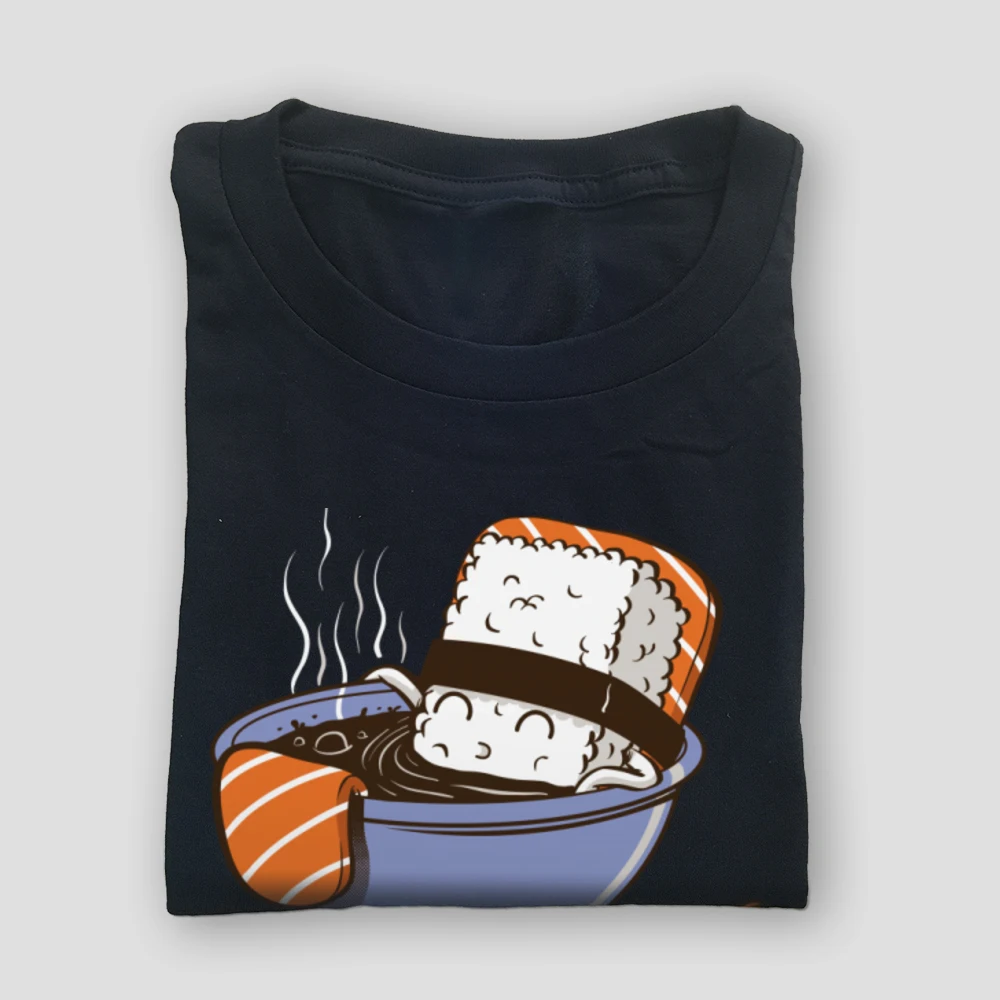 Japanese Sushi Bath Chopsticks Ramen Tshirts 100% Cotton Fabric O Neck Men Tops Shirts Camiseta Loose Drawaing T Shirt Boy