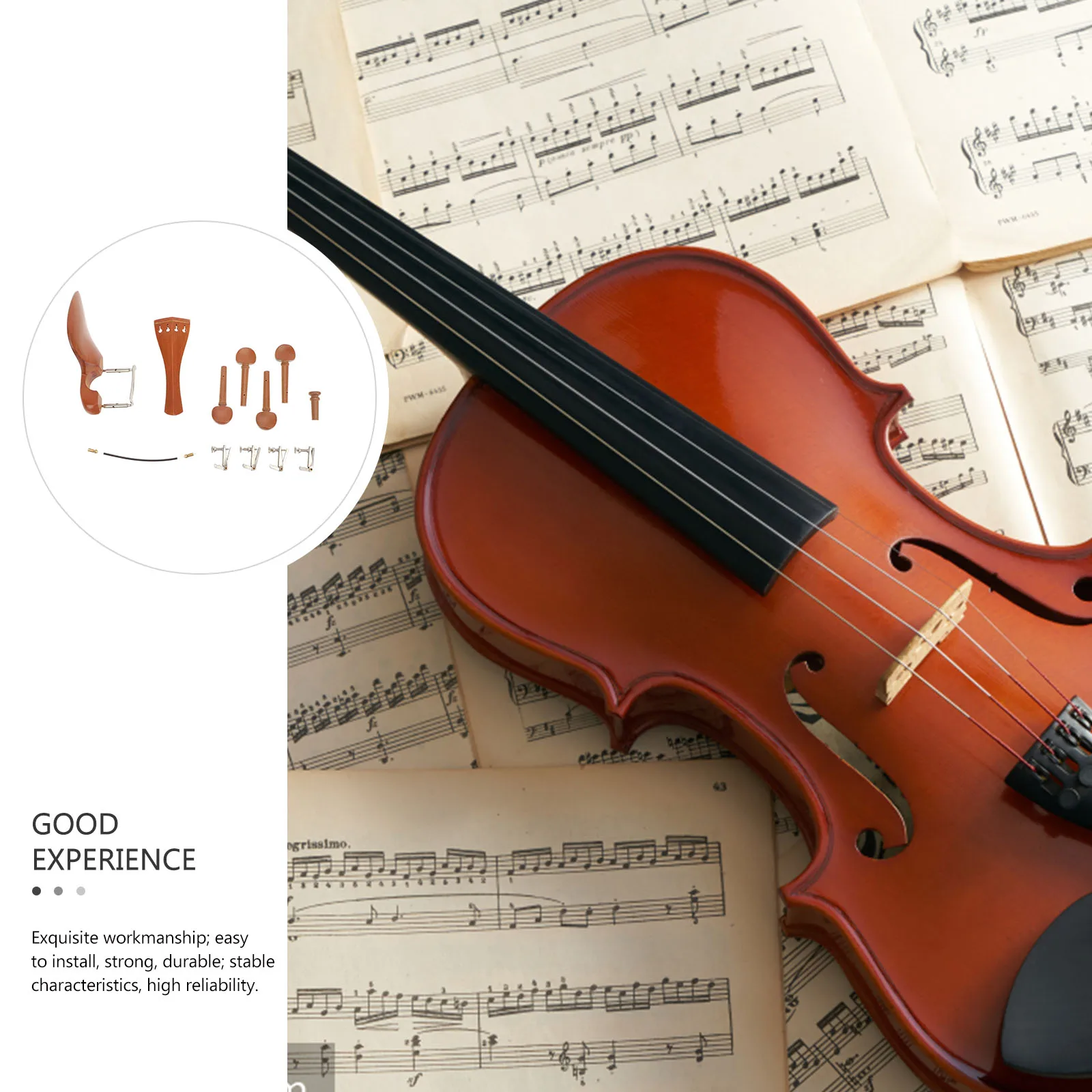 

Violin Accessories Set Replacement Parts Tuning Pegs Wooden Chin Rest Cover Tailpiece Durable Premium Material Long Term Use