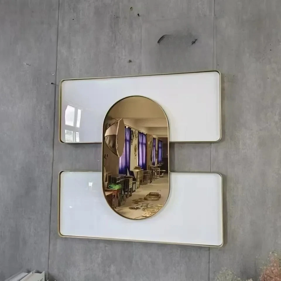 

40Cm Modern Simple Iron Art Wall Hanging Light Luxury Creative Decorative Mirror Home Decoration New Delivery Product 2025