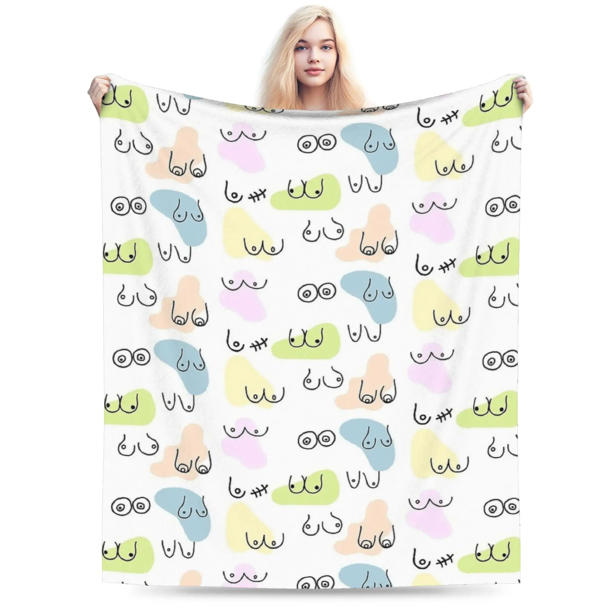 Boob pattern pastel colors Blanket  Warm Funny Plush Throw Blanket For Kids Couch Chair Sofa Bed Flannel Bedspread Bed Cover