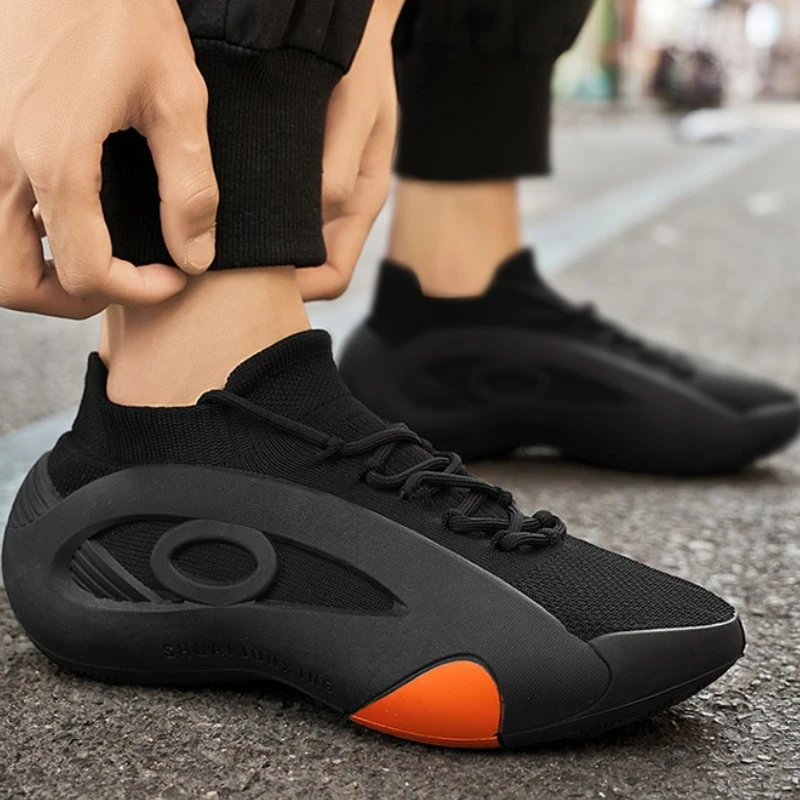 

Летняя мужская повседневная обувь без шнуровки, дышащие сетчатые кроссовки на платформе, модельерская вязаная вулканизированная обувь, Zapatillas Hombre