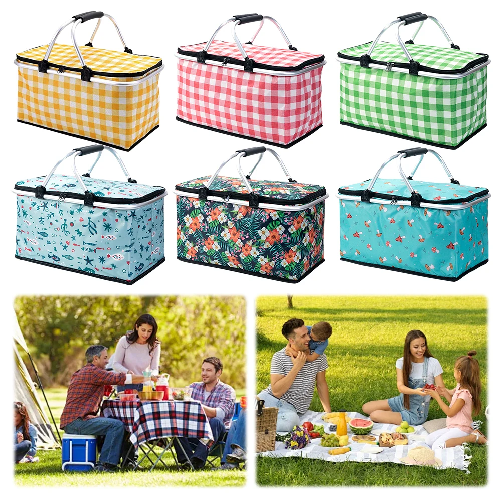 

30L Thermal Insulated Bag Waterproof Foil Folding Cooler Bag Keep Fresh Lunch Box Basket Food Carrier for Camping Picnic Travel