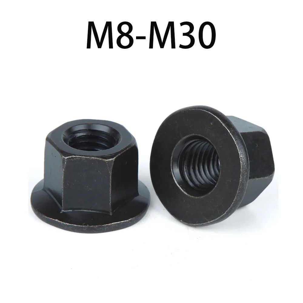 Black Carbon Steel Thickened Hex Flange Lock Nut M8-M30 Anti Loose Heightened Hexagonal Nut Heavy Machinery Assembly Hardware