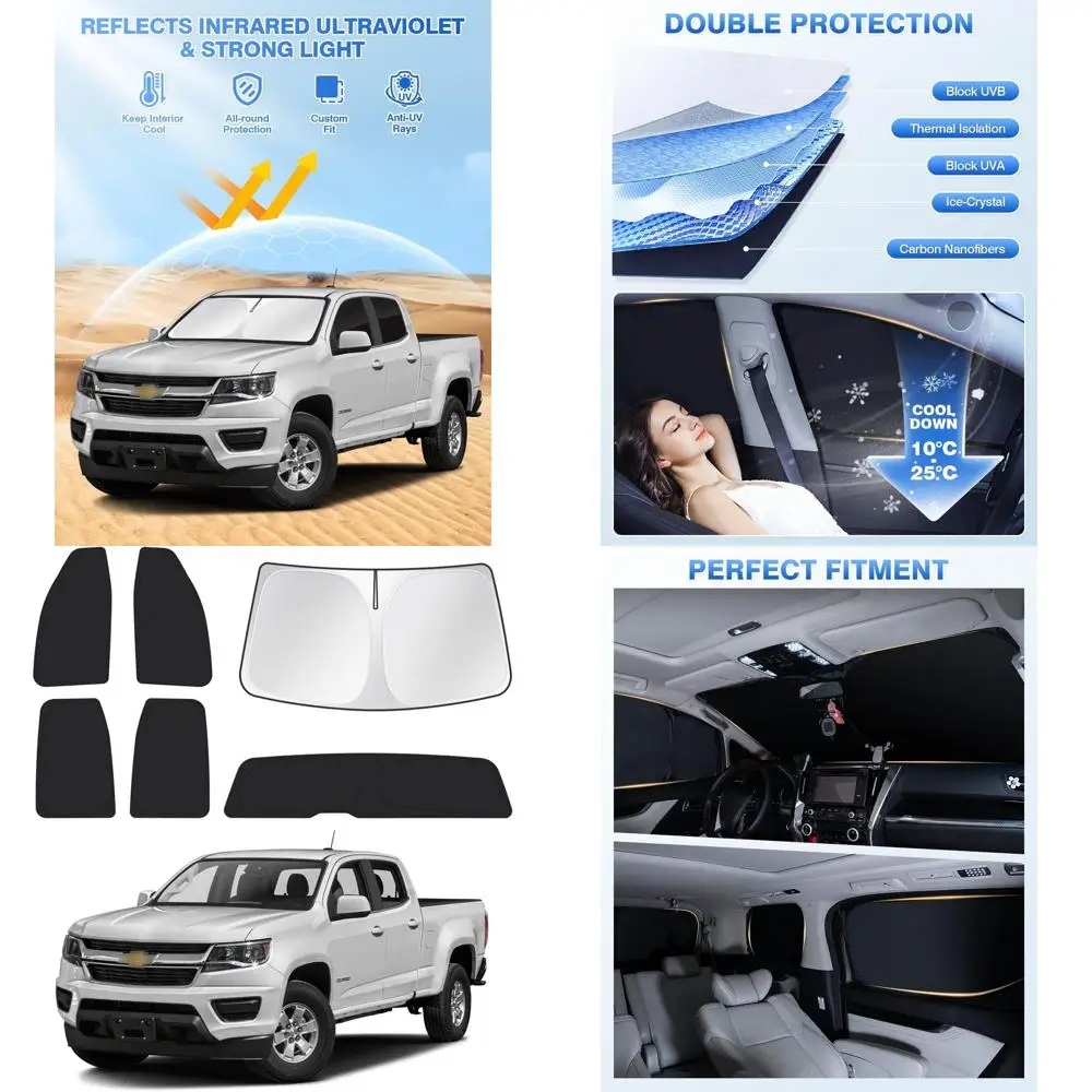 

4-Door Rear Window Shade Covers for 2015-2022 Colorado, 6 Pack, Black, UV Protection, Privacy, Vehicle Cooling