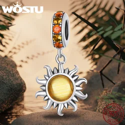 WOSTU Vintage 925 Sterling Silver Sun Style colore ambra vetro di Murano Charms perline Fit bracciali originali braccialetto creazione di gioielli