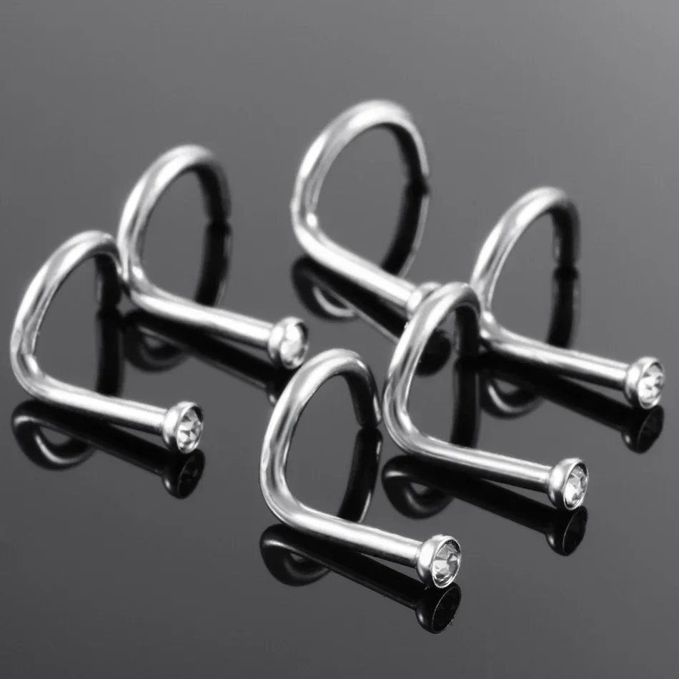 10pcs/lot Steel CZ Crystal Nose Stud Earrings Gemed Nostril Piercing Nose Ring Pirsing Nariz Nose Earrings Set Piercing Gift