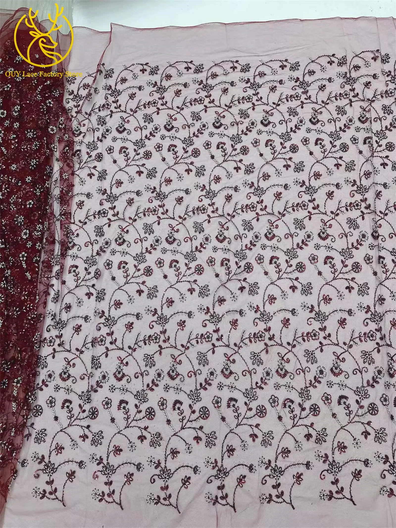 Königsblauer luxuriöser handgefertigter Perlen-Spitzenstoff, 5 Yards, hochwertiger französischer Tüll-Pailletten-Spitzenstoff für Party- und Hochzeitskleider – Detail 24