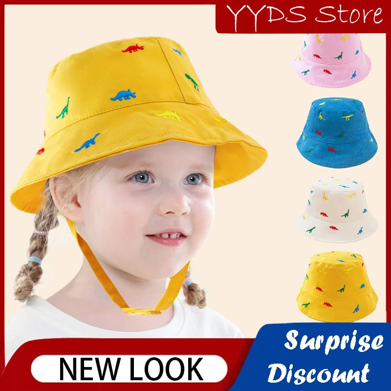 Children's Hat Outdoor Sunscreen Breathable Male and Female Baby Hat Cartoon Dinosaur Embroidered Sun Hat Baby Beach Basin Hat