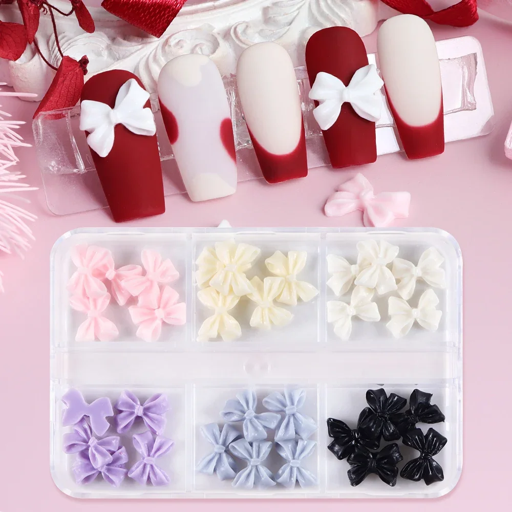 1Box White Resin Bow Tie Nail Art Charms Decorations Cute Bowknot Rhinestone Nails Accessories for DIY Korean Manicure Designs