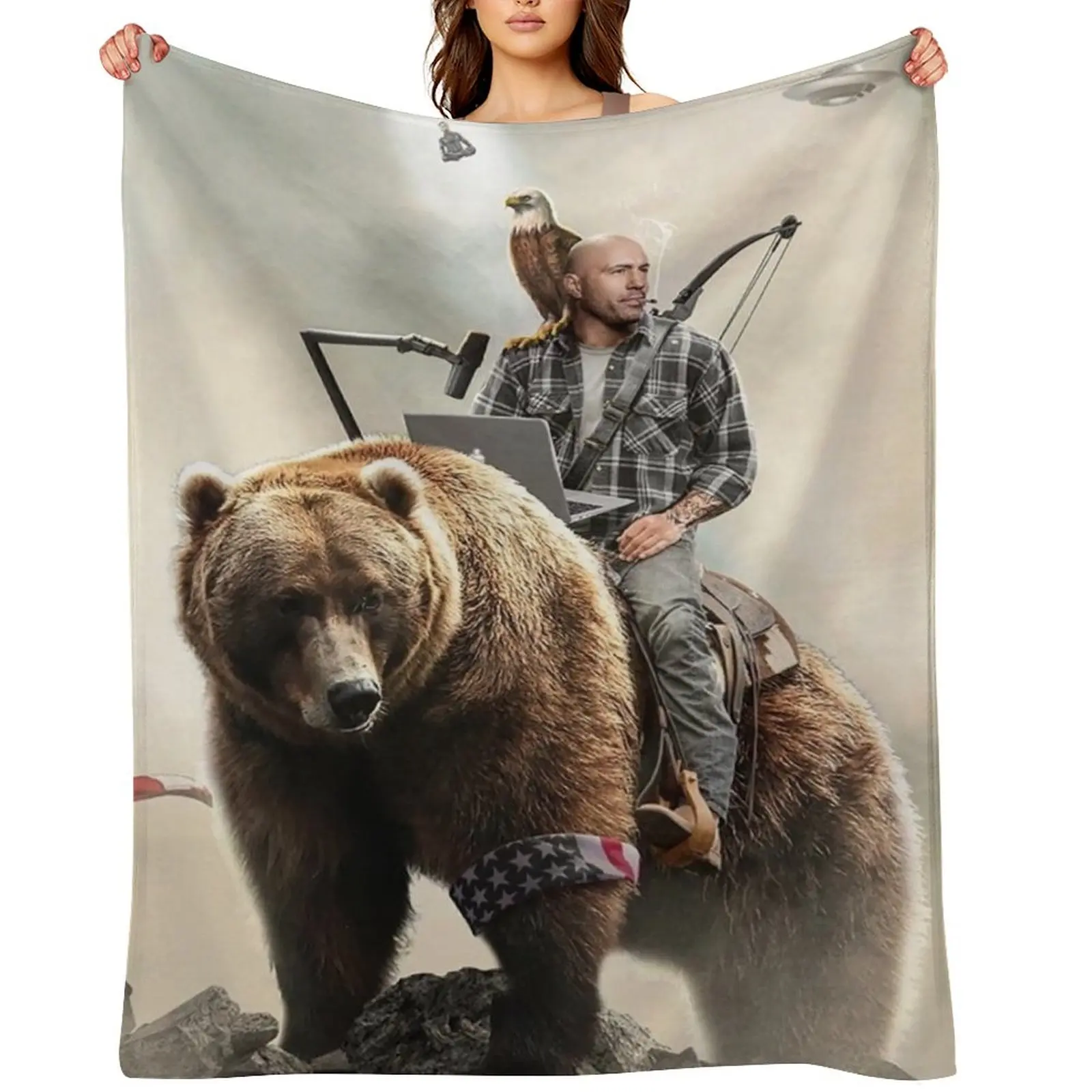 

Joe Rogan Riding A Bear (+ Aliens) Throw Blanket wednesday Sofa Throw for winter Custom Blankets