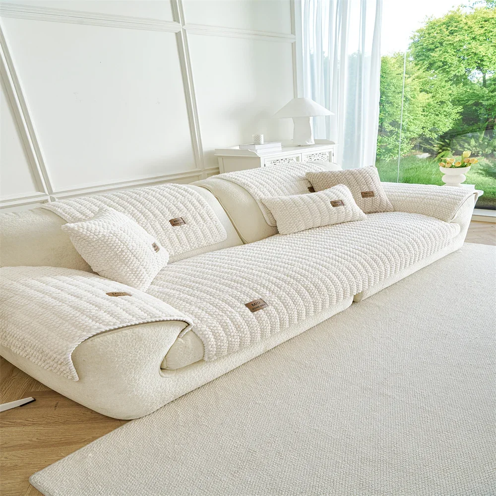 Retro Chenille Sofa Cushion Cover Universal Non-Slip Fixed Straight Row All-Seasons Slipcover for Home Comfort