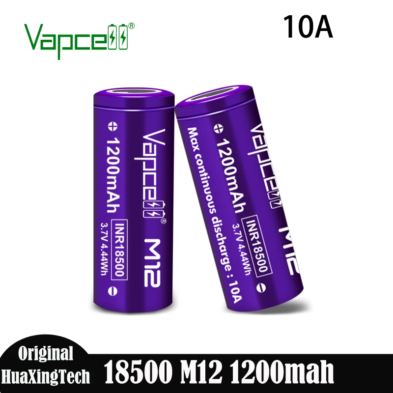 Original Vapcell 18500 Li ion Battery M12 1200mah 10A 3.7V INR18500 Rechargeable lithium Batteries For Flashlight Power Tool