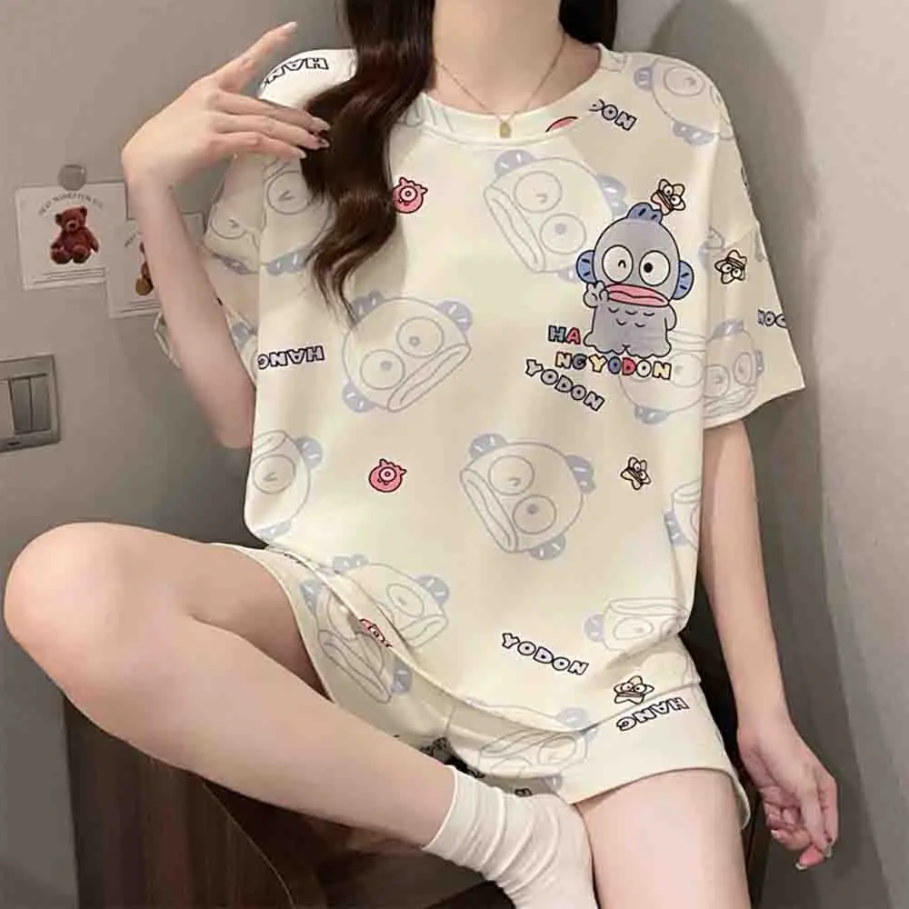 Sanrio Hangyodon 2-Piece Set of Kawaii Pajamas Y2K Shorts Short Sleeved Summer Pajamas Cartoon Soft and Comfortable Home Wear - view 4