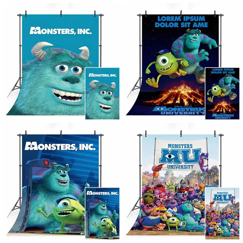 Monsters Inc Sulley Photography Backdrop Big Eyes Mike Wazowski Children 1st Birthday Party Blue Customized Background