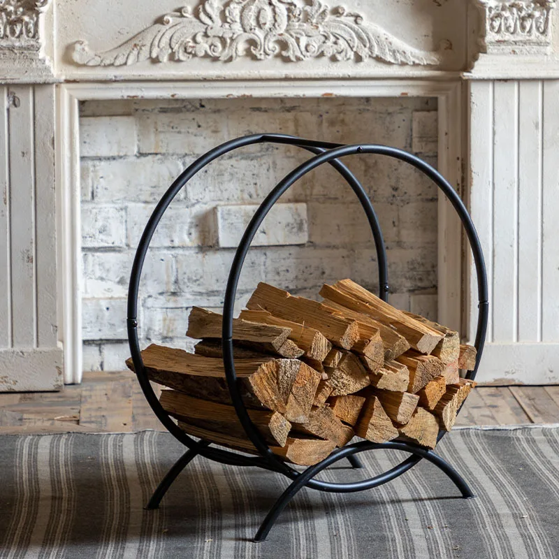 Vintage-Inspired Round Firewood Holder | Modern Black Iron Log Storage Rack