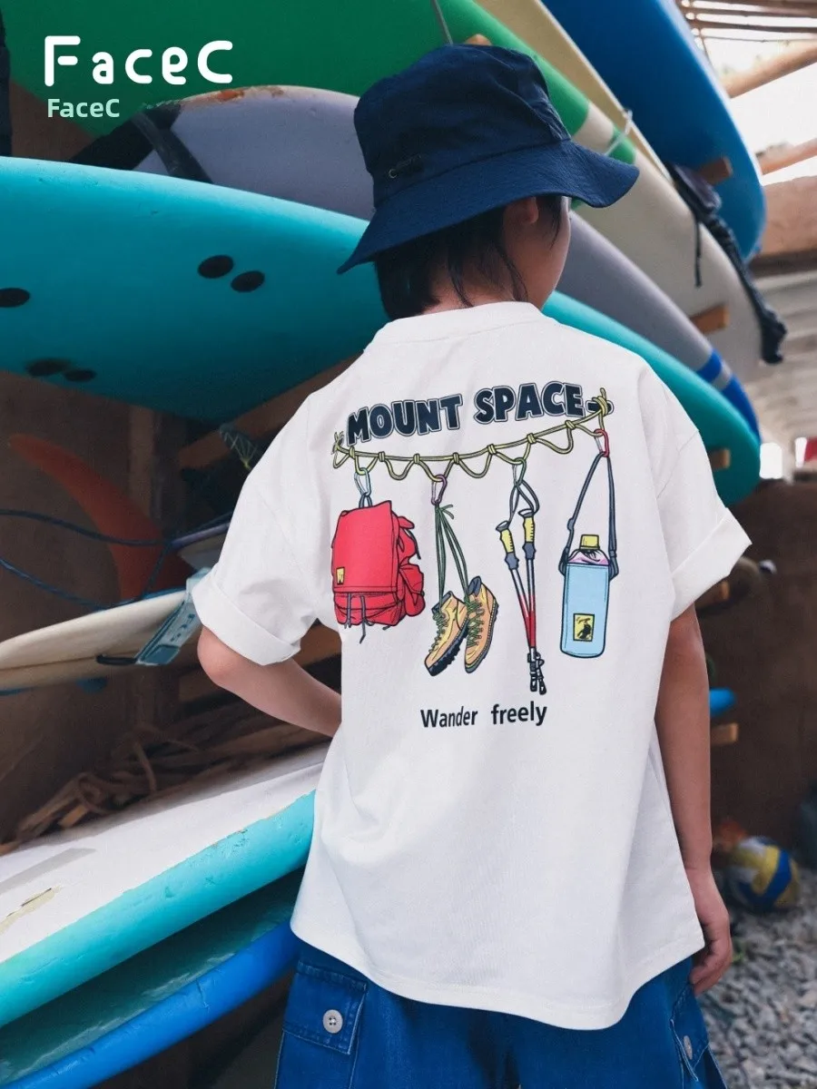 Facec Boys Short Sleeve T-Shirt Summer New Loose Mountain Climbing Outdoor Clothing for Middle And Large Children