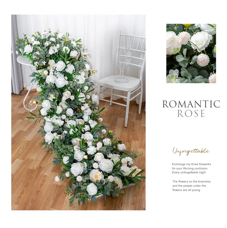 200x50CM Grüne Künstliche Rosenblumenreihe Hochzeitstischläufer Blumenwand-Hintergrund Schaufensterdekoration Outdoor-Event-Dekoration – Detail 7